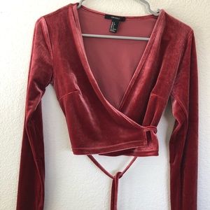 Forever 21 red, long-sleeve, crop-top with ties